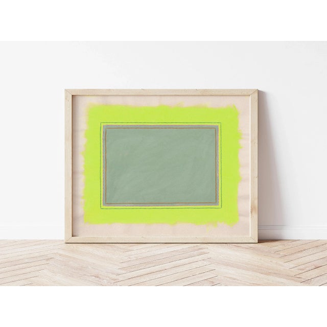 Not Yet Made - Made To Order Abstract Modern Sage Green and Neon Fine Art Print, 30 X 38 Print in Wood Frame For Sale - Image 5 of 5