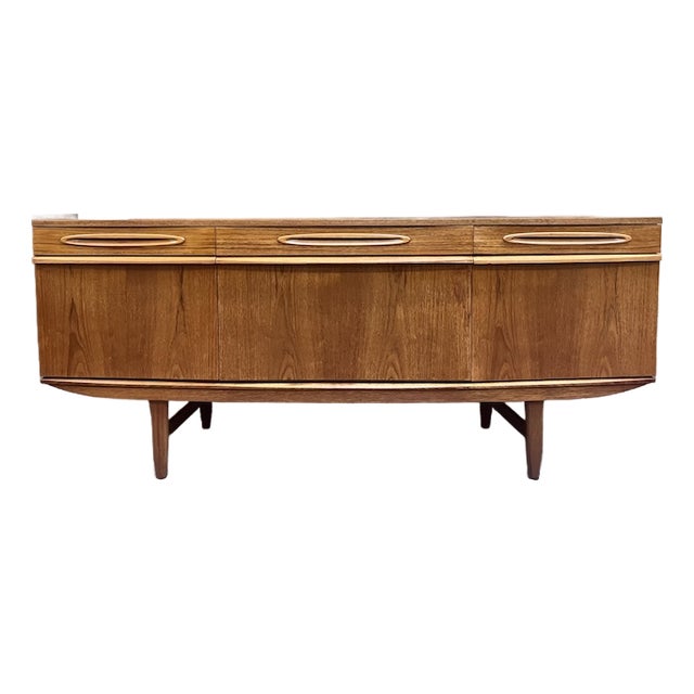 Mid Century Modern Bow Front Teak Credenza W/ Drop Front Mini-Bar c.1960 For Sale