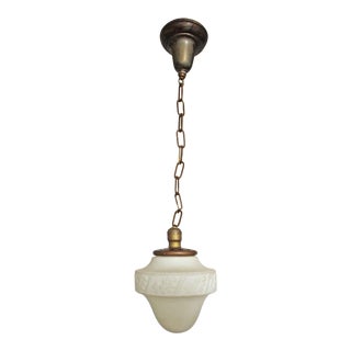 Early 20th Century Frosted Glass Pendant Light With Acorn Motif For Sale
