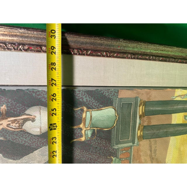 Late 20th Century Surrealist Watercolor and Gouache, Colonnade Interior With Reclining Nude and Desert View For Sale In Charlotte - Image 6 of 7