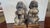 Stone Vintage Foo Dogs Gray Marble Chinese Temple Lions 6” Tall For Sale - Image 7 of 14