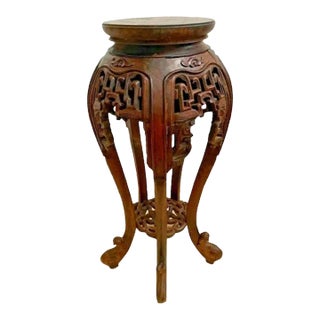 Antique Tall Plant Stand French Polynesian Lattice Carved Display Bottom Shelf For Sale