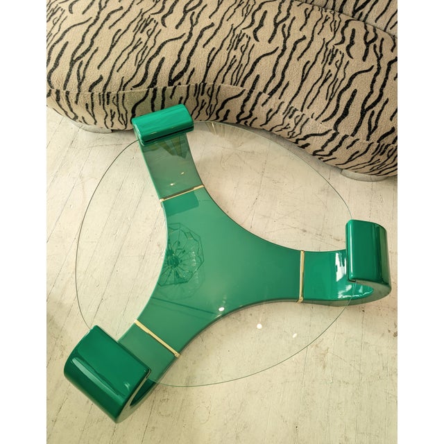 1980s Large Vintage Postmodern American Green Lacquer and Gold Coffee Table in the style of Karl Springer, 1980s For Sale - Image 5 of 16