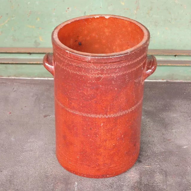 Ceramic Antique Industrial Style Red Earthenware Pot from Unleserlich, 1900s For Sale - Image 7 of 8