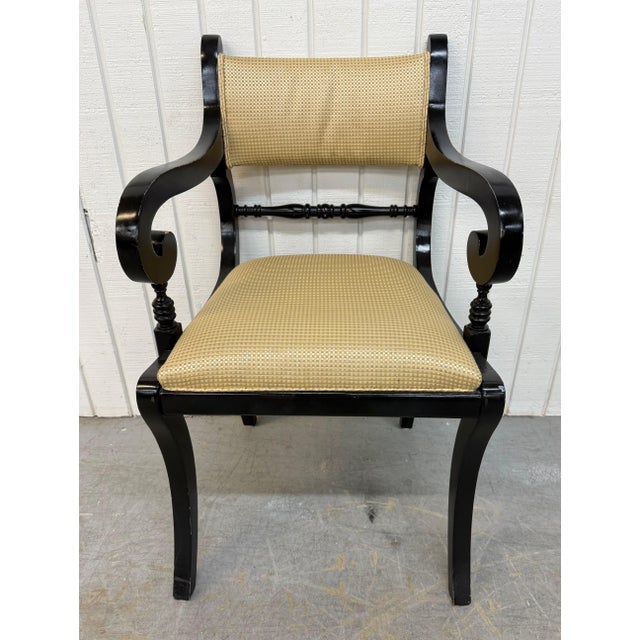 Vintage Regency Style Black Lacquered Dining Chairs - Set of 6 For Sale - Image 4 of 7