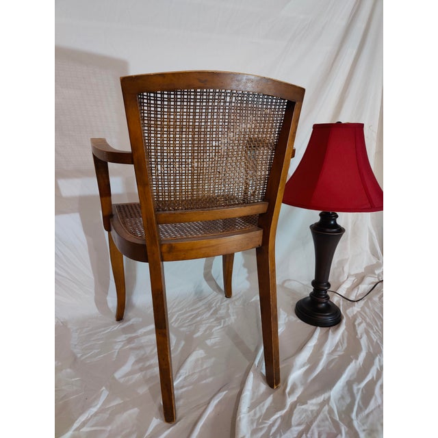 Brown Vintage Cherry Wood and Cane Arm Chair For Sale - Image 8 of 12