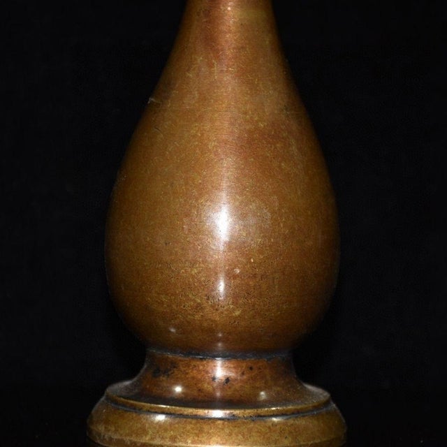 Vintage Pair Solid Copper Tall Candlesticks, Elegant Pear Shape Stemmed Candle Holders, Chinoiserie Matching Altar Set For Sale - Image 9 of 9