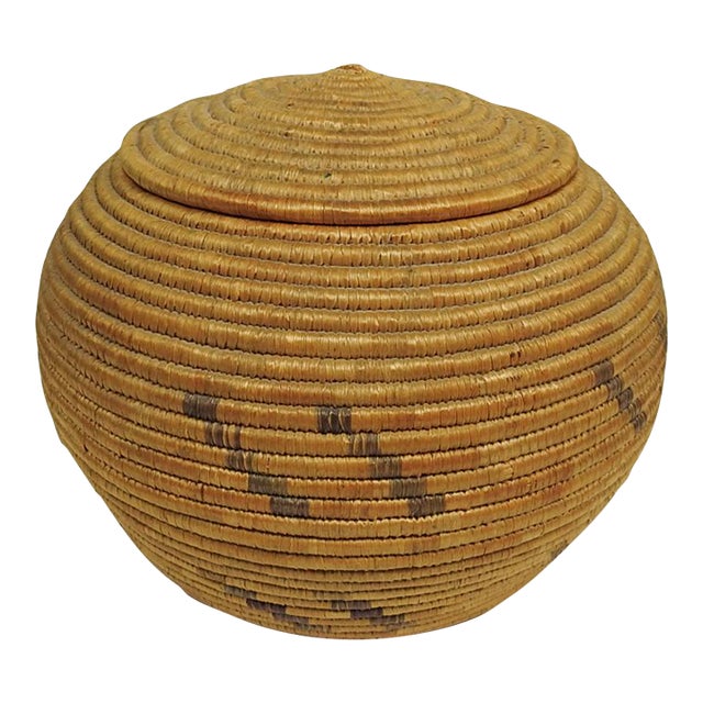 Vintage Handmade Coiled Basket For Sale