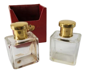 English Mark Cross London Red Leather Cased Perfume Scent Bottles