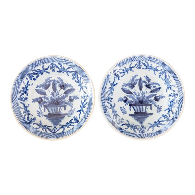 18th Century Petite Dutch Delft Faience Floral Plates - A Pair For Sale