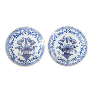 18th Century Petite Dutch Delft Faience Floral Plates - A Pair