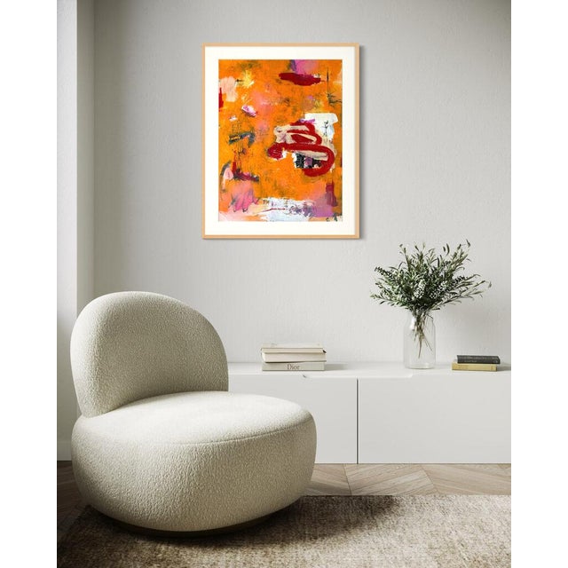 Christiane Corcelle "Orquevaux Orange Whispers" Mixed Media on BFK Paper, Framed Abstract Painting in Vivid Orange and Red, 2024 For Sale - Image 9 of 9