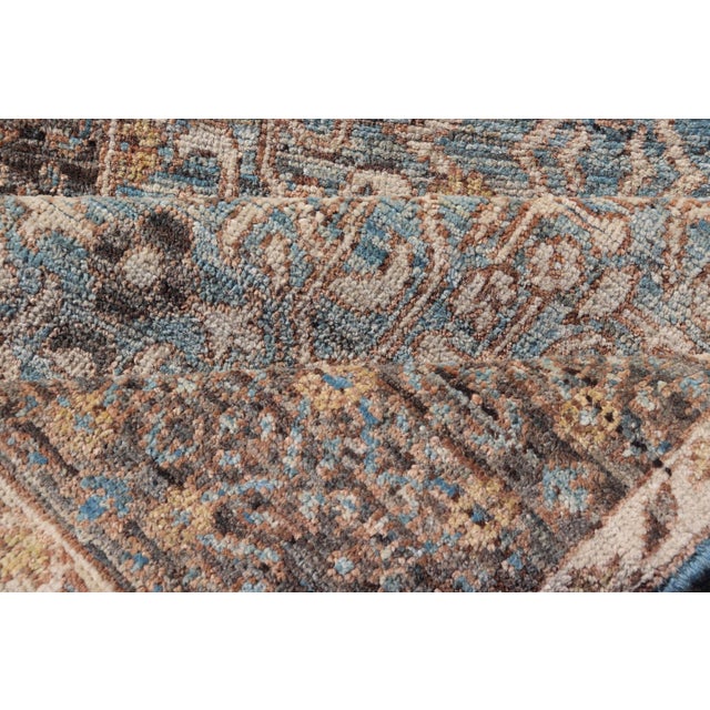 Elegant Modern Ottoman-Style Runner With Intricate Patterns in Blues and Browns 3'5" X 10'7" For Sale - Image 10 of 11