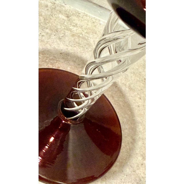 Rare Vintage Mid-Century Bill Blenko Designed Art Glass Air Twist Amethyst Port/Dessert Glasses- Set of 10 For Sale In San Antonio - Image 6 of 12