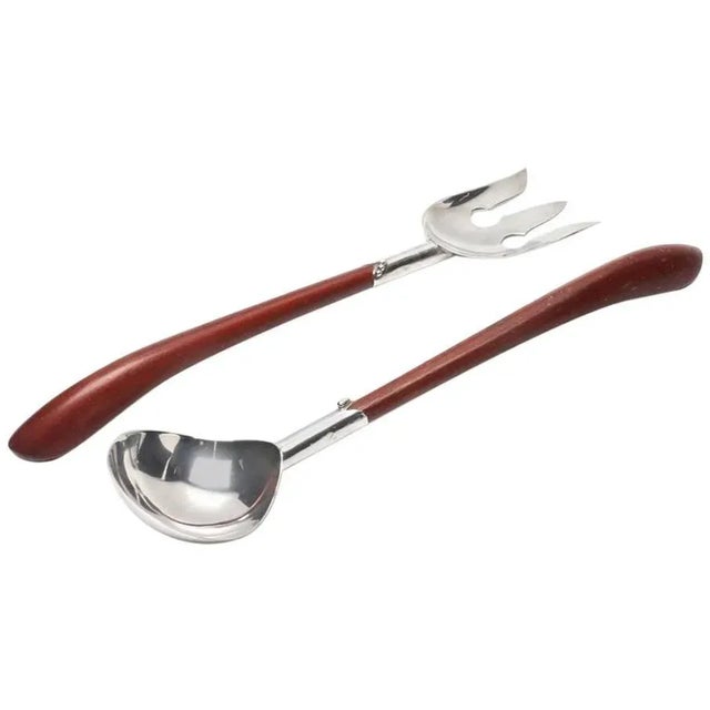 Mid-Century Mexican Sterling Silver and Wood Salad Servers For Sale In Nashville - Image 6 of 6
