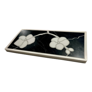 Original Michael Aram Black & White Marble Orchid Flat Nero Candle Tray