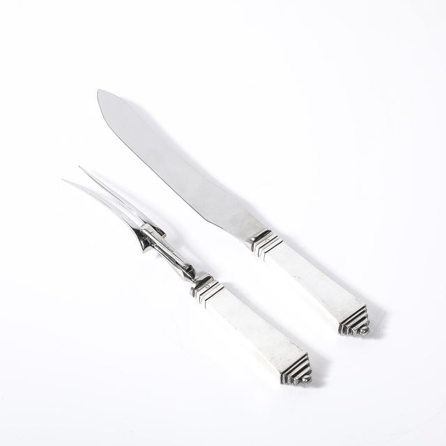 Art Deco Skyscraper Style Sterling Silver Carving Set Signed Georg Jensen For Sale - Image 12 of 17