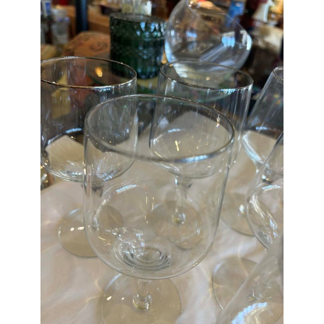 Transparent Vintage Mid Century Silver Rim Wine Glasses - Set of 10 For Sale - Image 8 of 8