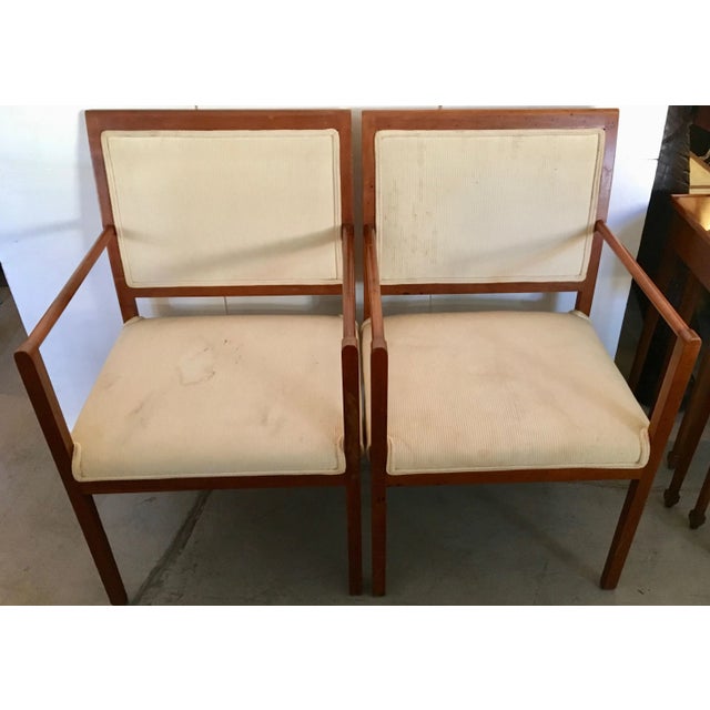 Pair of accent chairs designed by Ward Bennet for Brickel Associates Furniture. Timeless clean design. The upholstery...