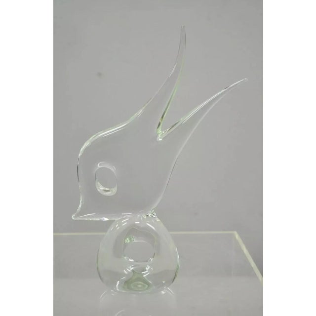 Modern Vintage Italian Crystal Glass 16" Abstract Fish Sculpture Statue Signed to Base For Sale - Image 3 of 12
