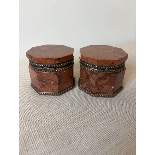 Pair Antique 19th Century Red Marble Bronze French Neoclassical Boxes / Inkwells For Sale - Image 4 of 12
