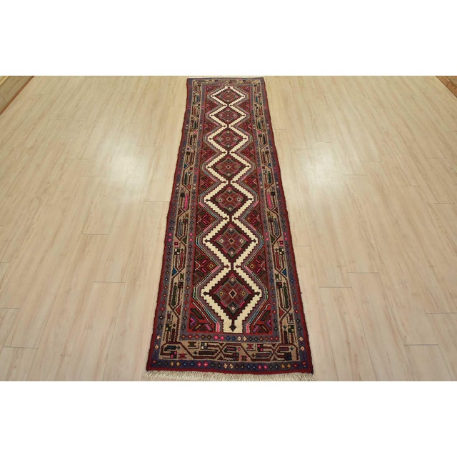 Cabin Hamedan Runner 2’9” X 9’4” Red Wool Vintage Tribal Hand-Knotted Oriental Rug For Sale - Image 3 of 14