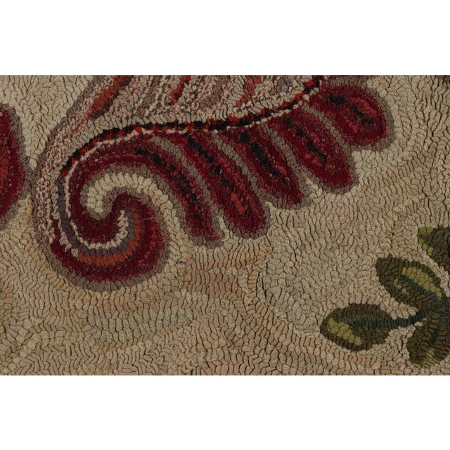 Beige Antique Hooked Rug in Beige-Brown With Colorful Floral Patterns From Rug & Kilim For Sale - Image 8 of 10