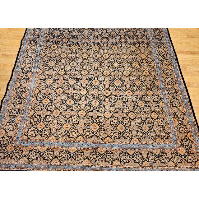 Black Vintage Persian Tabriz Rug, Hand-Knotted Wool, Allover Geometric Pattern, Navy & Tan, 9x11 For Sale - Image 8 of 15