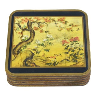 Late 20th Century Chinese Oriental Screen Style Coasters Made in England - Set of 6 For Sale