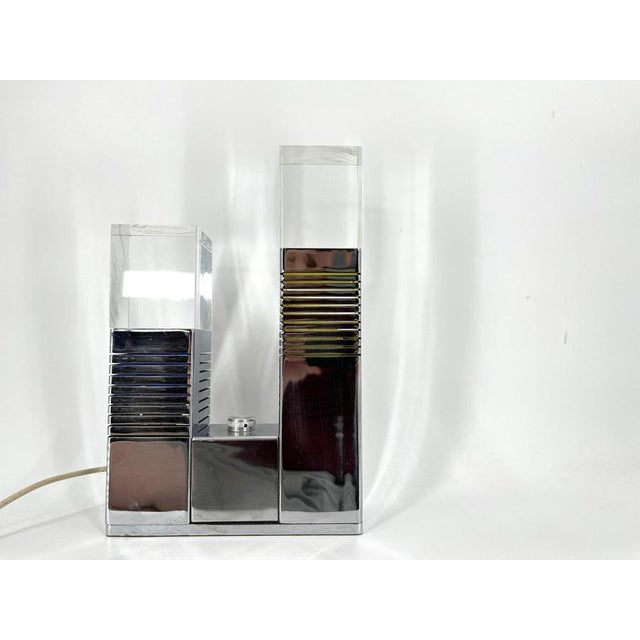Vintage Chrome and Acrylic Glass Table Lamp attributed to Gaetano Missaglia, 1970s For Sale - Image 4 of 13