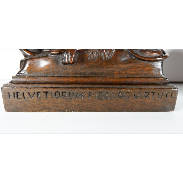 French 1940s Lions of Lucerne Carved Mahogany Bookends - a Pair For Sale - Image 3 of 9