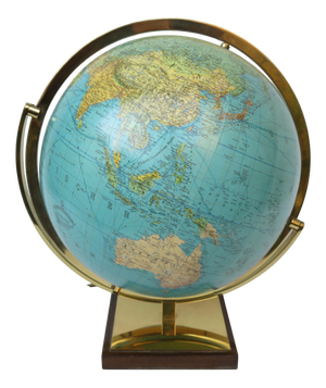 Columbus Duo Earth Globe in Ball Brass, Wood, Oral Glass, 1960s