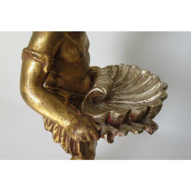Vintage Hollywood Regency Italian Venetian Carved Gilt Gold & Silver Burnished Figurine, Accent With Carved Grotto Shell For Sale - Image 10 of 13