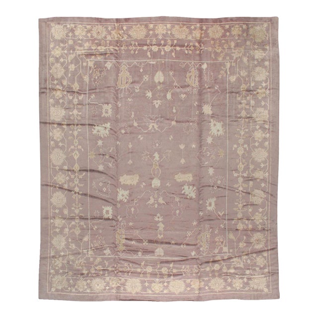 Galerie Shabab Collection Early 20th Century Turkish Oushak Large Room Size Rug in Mauve For Sale