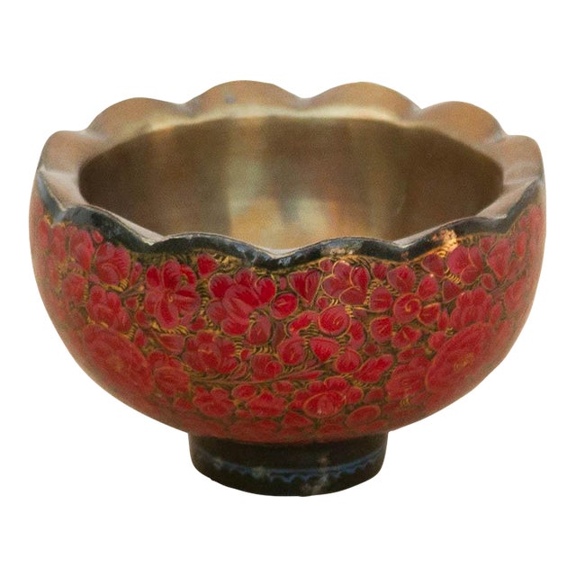 Small Kashmiri Scalloped Enamel Bowl For Sale