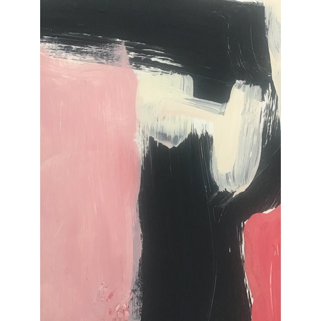 Abstract in Pink and Black Small Painting on Paper For Sale - Image 4 of 4