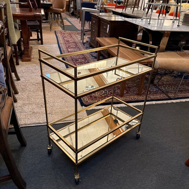 Brass Bar Cart With Mirrored Shelves For Sale - Image 11 of 12