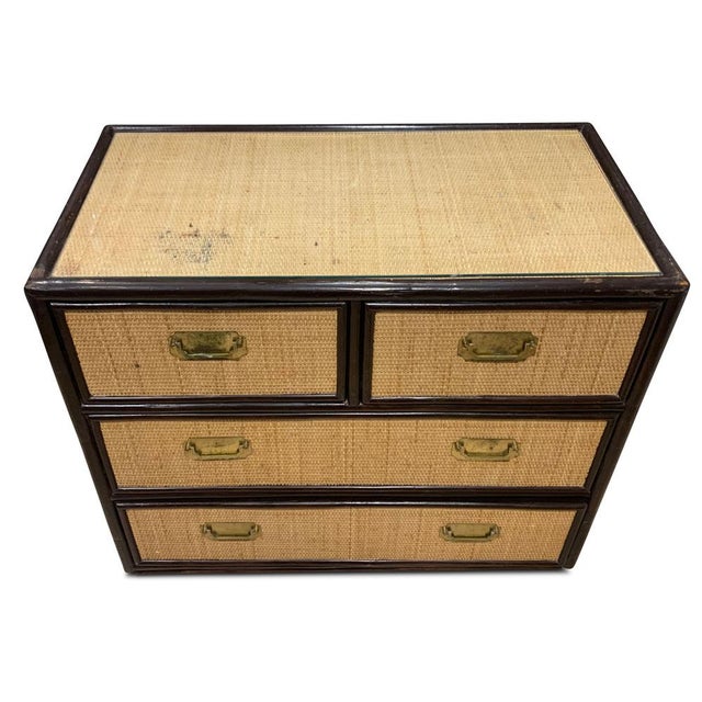 Mid-Century Chest of Drawers in Rattan and Ebonised Wood with Brass Handles, 1890s For Sale - Image 17 of 18