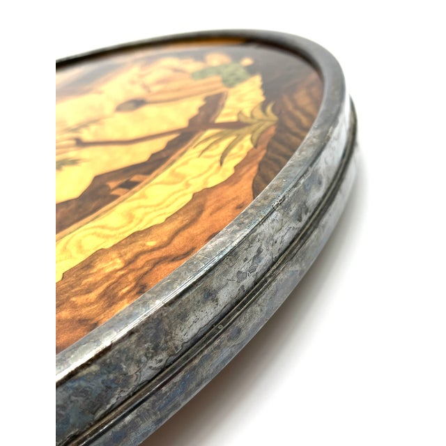 Brown Asian Round Inlaid Turntable with Rural Scenes, 1960s For Sale - Image 8 of 14