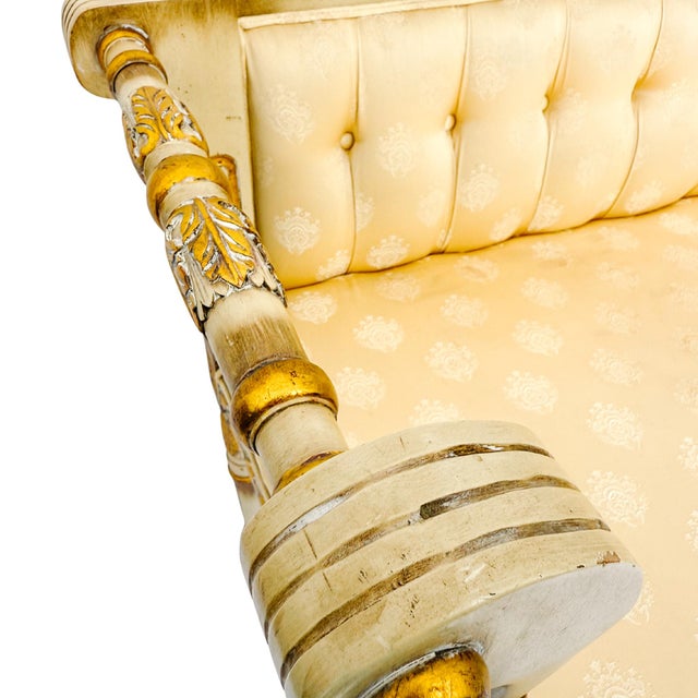 Cream Vintage French Louis XVI Style Gilt and Painted Settee For Sale - Image 8 of 11