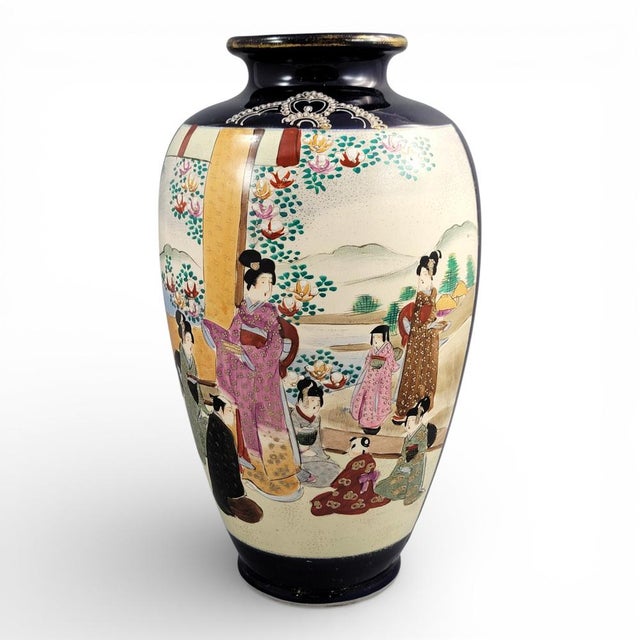 Satsuma Cobalt-Ground Moriage Vase with Court Scenes, Japan, 1890-1910 For Sale - Image 11 of 11