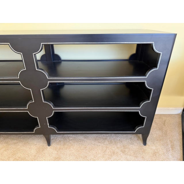 2020s Black Lacquered Ebonized Open Console Table Credenza BookShelf For Sale - Image 5 of 8