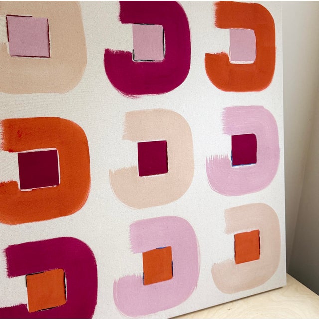 "Permutation: Berry/Cream" Original embroidered painting by Emily Keating Snyder, 30" W x 30" H x 1.5" D Acrylic paint...