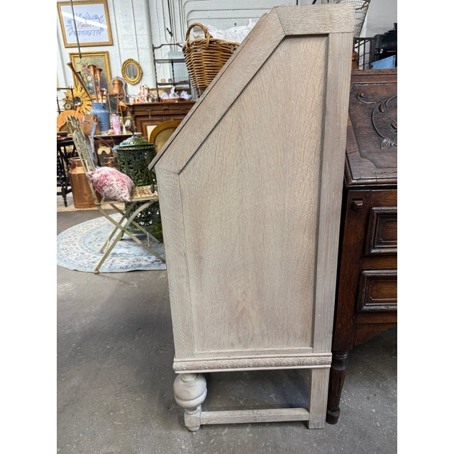 Taupe 19th Century French Stripped Oak Secretary Desk With Carved Details For Sale - Image 8 of 9