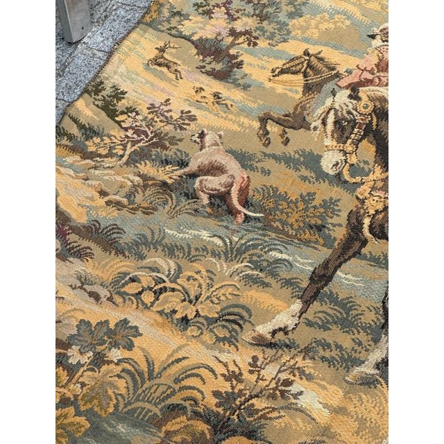 Vintage French Aubusson Style Jacquard Hunting with Hounds Tapestry, 1970s For Sale - Image 9 of 18