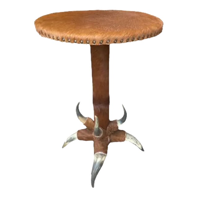 1940s Vintage Steer Horn and Hide Side Occasional Table For Sale