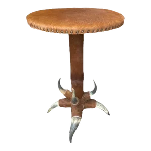 1940s Vintage Steer Horn and Hide Side Occasional Table