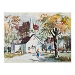 1970s Franklin Reed Jones Village Church Watercolor