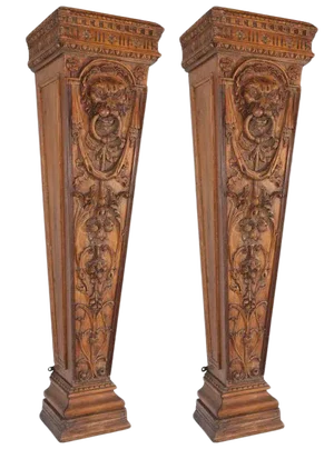 19th C. English Carved Wood Pedestals