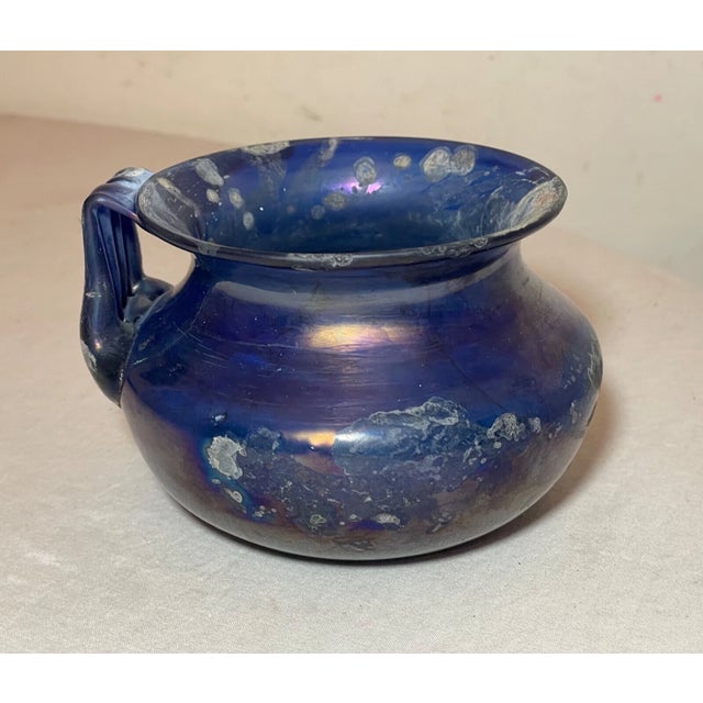 Blue Vintage Hand Blown Murano Seguso Italian Iridescent Blue Scavo Style Glass Vase For Sale - Image 8 of 13